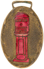 RARE WATCH FOB FOR EARLY "BOWSER UNFILTERED GASOLINE" PUMP.