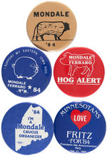 FIVE SCARCE MONDALE BUTTONS FROM 1984 CAMPAIGN.