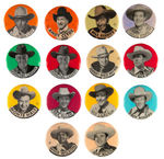 WESTERN MOVIE STARS GROUP OF 14 BUTTONS WITH COPYRIGHT SYMBOL FROM 1940s-1950s.