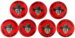 HOPALONG CASSIDY GROUP OF SEVEN BUTTONS WITH ADVERTISING IMPRINTS FROM MILK AND BREAD COMPANIES.