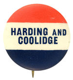 "HARDING AND COOLIDGE" UNCOMMON 1920 NAME BUTTON.