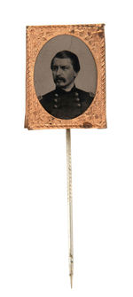 McCLELLAN FERROTYPE PORTRAIT IN BRASS SHELL ON STICKPIN.