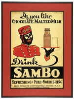 "DRINK SAMBO" FRAMED TIN LITHO ADVERTISING SIGN.