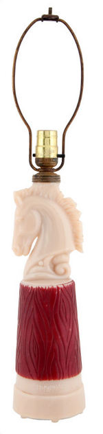 "HOPALONG CASSIDY" MOLDED GLASS HORSE HEAD LAMP.