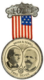 "BRYAN & SEWELL FREE SILVER" RARE UNLISTED JUGATE RIBBON BADGE.