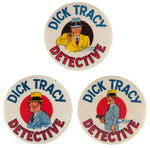 DICK TRACY EARLIEST COMIC STRIP PROMOTION BUTTON TRIO FROM 1932.