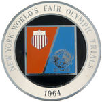 EARLY “MADISON SQUARE GARDEN” BADGE AND NYWF “OLYMPIC TRIALS 1964” BADGE.