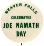 NEW YORK JETS VERY EARLY LOGO BUTTON PLUS NAMATH HOMECOMING BUTTON.