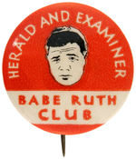 “HERALD AND EXAMINER BABE RUTH CLUB” RARE 1930s NEWSPAPER CLUB BUTTON.