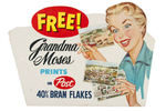 "GRANDMA MOSES PRINTS" POST CEREAL STORE SIGN.