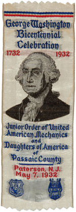 "GEORGE WASHINGTON BICENTENNIAL CELEBRATION 1732/1932" WOVEN RIBBON BOOKMARK.