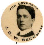 KENTUCKY 1903 GOVERNOR RACE BUTTON WITH FASCINATING BACK STORY.