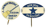 FDR PAIR OF 1932 DEMOCRATIC PARTY THEMED BUTTONS.