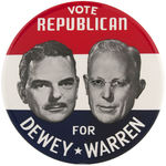 "VOTE REPUBLICAN FOR DEWEY WARREN" 9" JUGATE BUTTON.