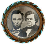 LINCOLN AND DOUGLAS JUGATE BADGE ISSUED FOR 50TH ANNIVERSARY IN 1908 OF THEIR FAMOUS DEBATES.