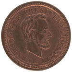 LINCOLN/JOHNSON 1864 CAMPAIGN MEDALET IN COPPER.