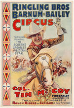 "RINGLING BROS. AND BARNUM & BAILEY CIRCUS - COL. TIM McCOY" HALF-SHEET POSTER.