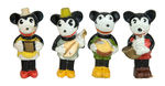 "MICKEY AND MINNIE MOUSE" BOXED SET OF FOUR BISQUE FIGURES.