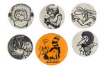 GILBERT SHELTON SIX UNDERGROUND COMIC CHARACTER BUTTONS.