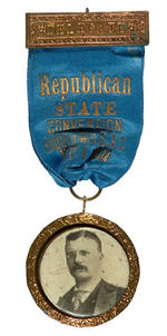 "DELEGATE" RIBBON BADGE WITH TR CELLO FOR SOUTH DAKOTA 1904 GOP CONVENTION.