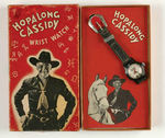 "HOPALONG CASSIDY WRIST WATCH" WITH BLACK PLASTIC CASE VARIETY BOXED.