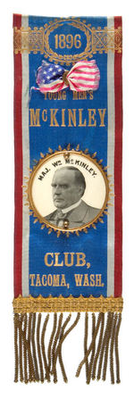 "YOUNG MEN'S McKINLEY CLUB TACOMA WASH." 1896 RIBBON BADGE.