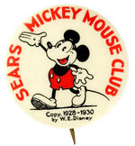 "SEARS MICKEY MOUSE CLUB" SCARCE MEMBER'S BUTTON.