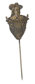 "BUFFALO BILL" FIGURAL PORTRAIT AND BUFFALO HEAD LARGE STICKPIN.