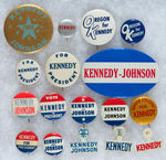 JOHN KENNEDY GROUP OF FOURTEEN BUTTONS AND THREE TABS FROM 1960.
