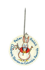 COLUMBIA RECORDS STICKPIN PLUS CELLO FLIP SHOWING "PETER RABBIT."