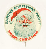 "SANTA'S CHRISTMAS PARTY" 1950s LITHO BUTTON.