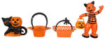 FOUR PIECE HARD PLASTIC HALLOWEEN CANDY CONTAINER LOT.