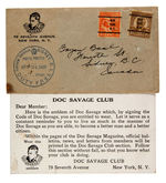 "DOC SAVAGE CLUB" STUD, CARD & RARE ENVELOPE.