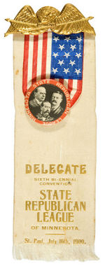 MINNESOTA GOP CONVENTION RIBBON BADGE WITH McK/TR/VAN SANT TRIGATE.