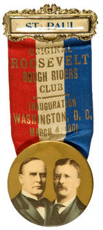 "ORIGINAL ROOSEVELT ROUGH RIDERS CLUB" RIBBON BADGE FOR THEIR INAUGURATION 1901.