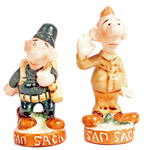 "SAD SACK" PORCELAIN SALT & PEPPER FIGURINES.