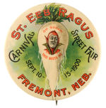 "ST. EEB RAGUS" STREET FAIR BUTTON WITH DEVIL IMAGE FROM HAKE COLLECTION & CPB.