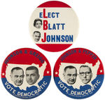 THREE SCARCE LYNDON B. JOHNSON COATTAIL BUTTONS.