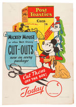 "POST TOASTIES" RARE STORE SIGN ADVERTISING "MICKEY MOUSE - WALT DISNEY CUT-OUTS."