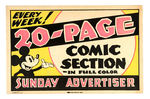 SUNDAY NEWSPAPER COMIC SECTION PROMOTIONAL SIGN FEATURING MICKEY MOUSE.