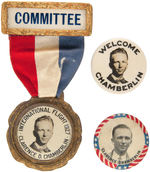 CLARENCE CHAMBERLIN BUTTONS AND RARE BADGE FROM COLLECTIBLE PIN-BACK BUTTONS.