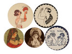 LOT OF FIVE RISQUE LADY PORTRAIT MIRRORS & CARD.