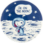 CLASSIC, SCARCE AND HISTORIC MOON LANDING BUTTON FEATURING SNOOPY FROM 1969.