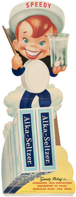 "SPEEDY ALKA SELTZER" LARGE ADVERTISING STANDEE.