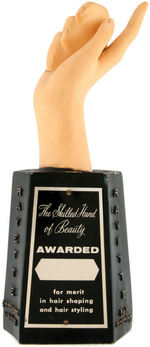 “RAYETTE” BEAUTY SHOP FIGURAL HAND AWARD/CARD HOLDER.