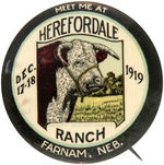 INVITATION BUTTON FROM MASSIVE STEER "DAINTY DOMINO" TO NEBRASKA RANCH IN 1919.