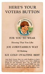 "LITTLE ORPHAN ANNIE/JOE CORNTASSEL VOTERS BUTTON" RARE SHEET PLUS BOTH BUTTONS ON RARE CARDS.