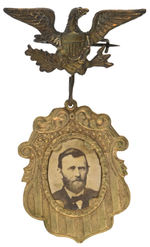 GRANT 1868 LARGE CARDBOARD PHOTO BADGE SUSPENDED FROM EAGLE HANGER.