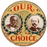 “OUR CHOICE” 1896 MECHANICAL STUD WITH McKINLEY/HOBART AND BRYAN/SEWALL JUGATES.