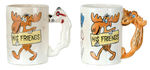 "ROCKY & HIS FRIENDS" MUGS WITH BULLWINKLE/PEABODY HANDLES.